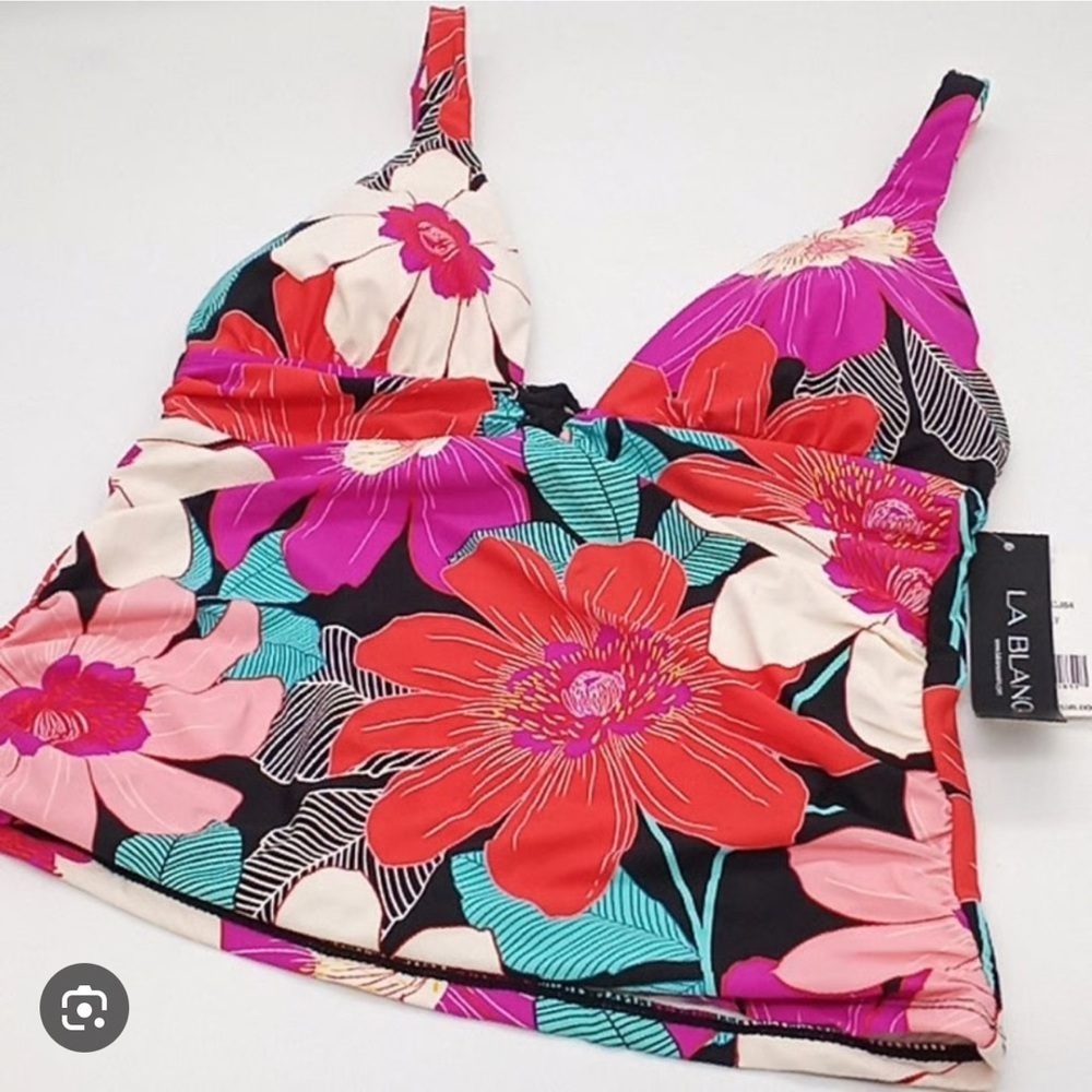La Blanca Black and Pink Floral Tankini Top - Picture 6 of 6